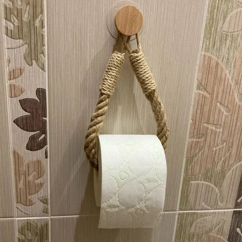 Nail-Free Hemp Rope Paper Towel Holder - Bathroom Towel Hook & Toilet Paper Rack | Bentalia Home