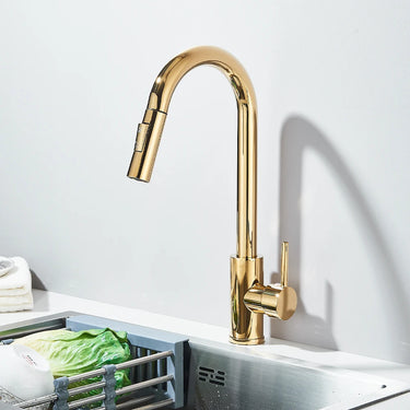 SAFLIHCAR Brass Pull-Out Kitchen Faucet – Flexible Spout, Single Handle, Hot &amp; Cold, Deck Mounted