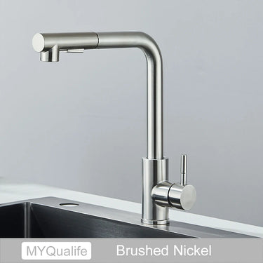 Pull Out Kitchen Sink Faucet - Two Model Stream/Sprayer Nozzle - Stainless Steel-Hot Cold-Wate Mixer Tap Deck