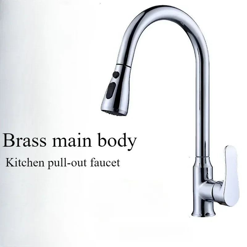 DUTRIEUX Kitchen Hot and Cold Brass Faucet with Pull-Out Nozzle, Deck Mounted - Bentalia Home