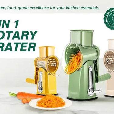 SUSTEAS Rotary Cheese Grater with Handle,Round Mandoline Slicer, Food Shredder with 5 Well-designed Blades & Strong Suction Base