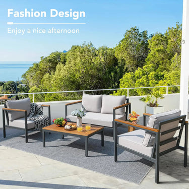 4 Pieces Patio Furniture Sets Outdoor / Wood Sofa Set with Coffee Table / Thicker Sponge Cushion