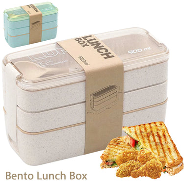 Bento Box for Kids 3 Stackable Lunch Box Leak-proof Portable Lunch Food Container Wheat Straw Food Storage Box Dishwasher