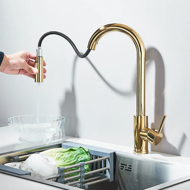 SAFLIHCAR Brass Pull-Out Kitchen Faucet – Flexible Spout, Single Handle, Hot &amp; Cold, Deck Mounted
