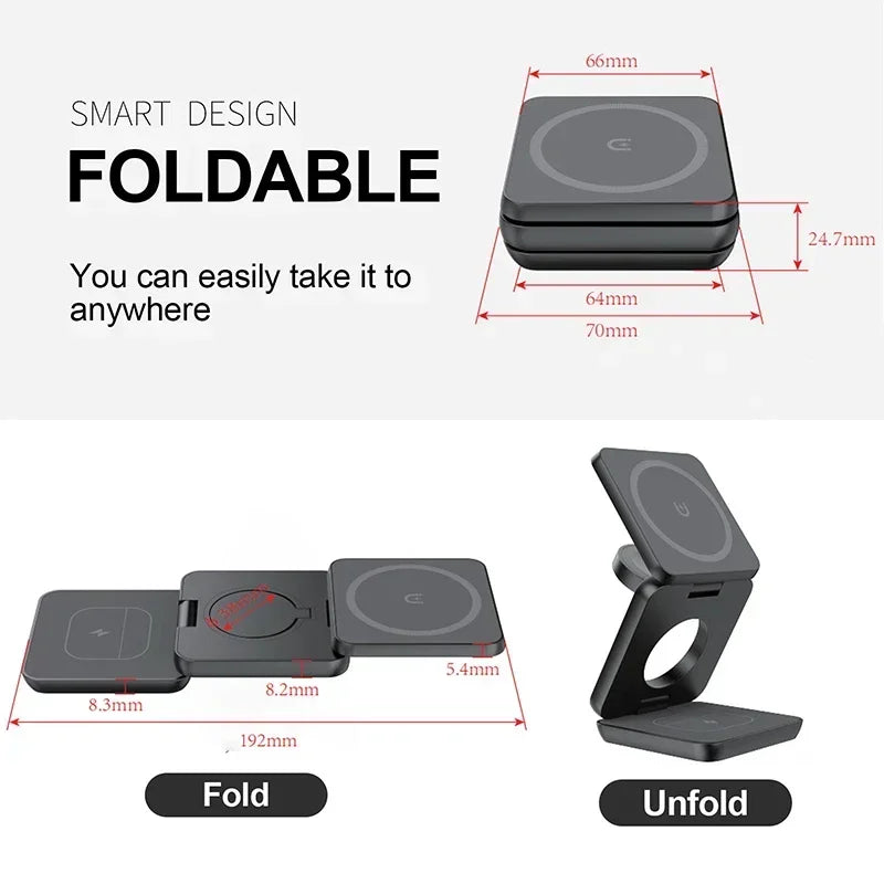 3-in-1 Magnetic Foldable Wireless Charger Stand for iPhone, Apple Watch & AirPods | Bentalia Home