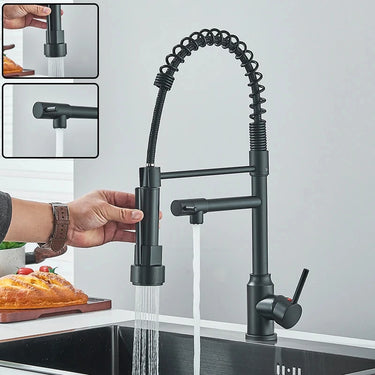 Wanmivezlo Black Stainless Steel Pull-Down Kitchen Faucet – Retractable Spout, Single Handle, Hot &amp; Cold, Deck Mounted