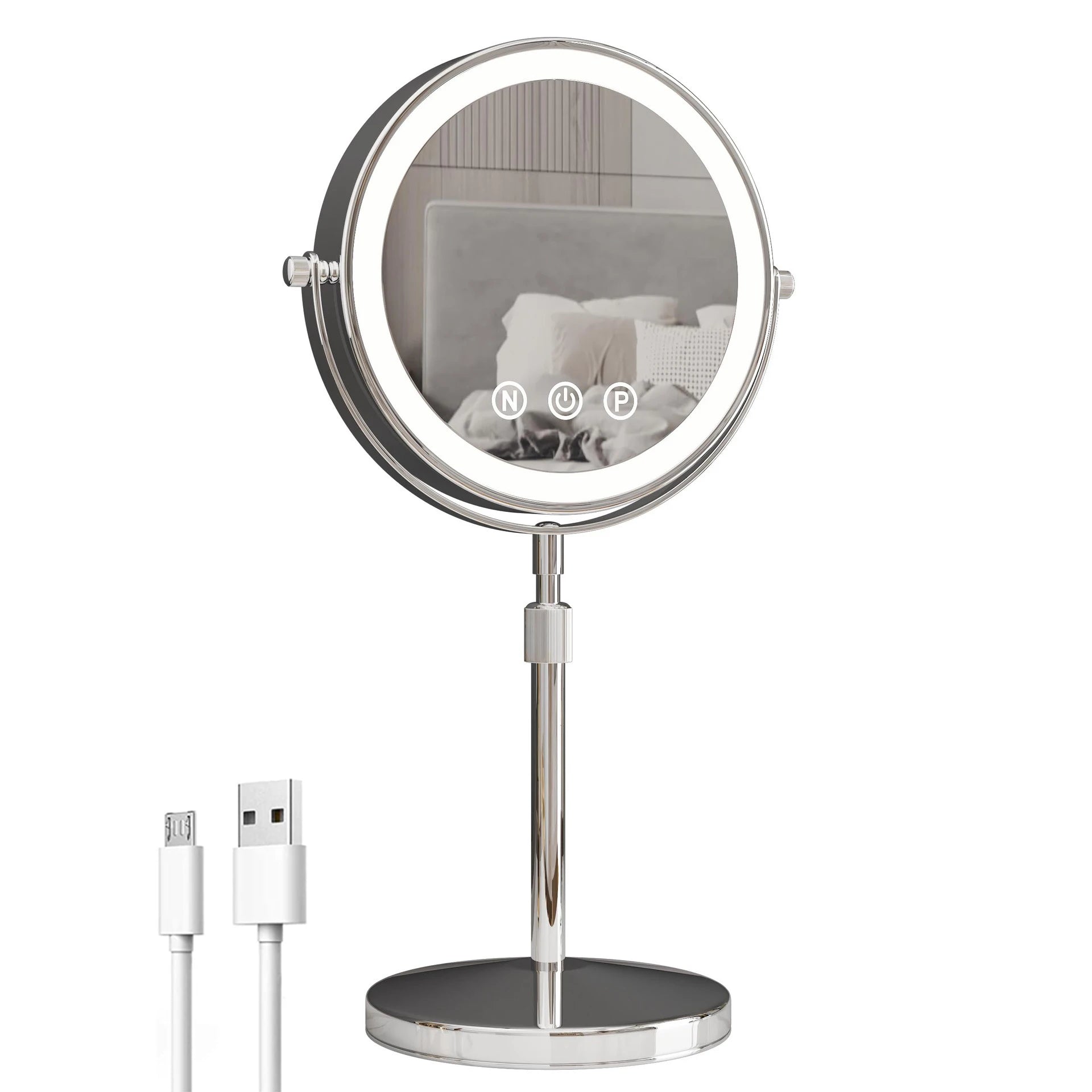 9-Inch 360° Rotating Makeup Mirror with LED Light & 3x Magnification – Double-Sided Cosmetic Mirror | Bentalia Home