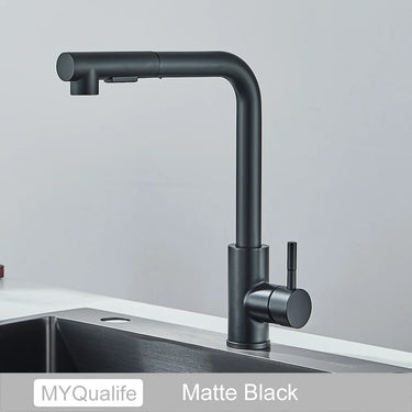 Pull Out Kitchen Sink Faucet - Two Model Stream/Sprayer Nozzle - Stainless Steel-Hot Cold-Wate Mixer Tap Deck