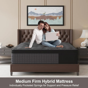 Queen Mattress, 14 Inch Hybrid – Gel Memory Foam & Pocket Innerspring, Euro Top