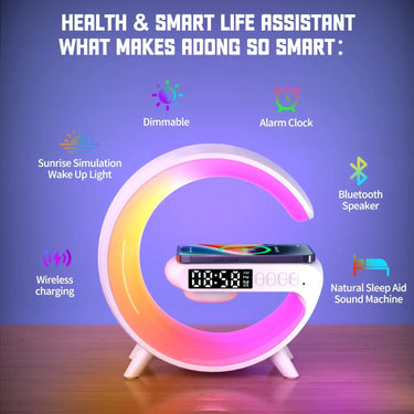 15W Wireless Charger Station with RGB Desk Lamp, Alarm Clock & Speaker | Bentalia Home