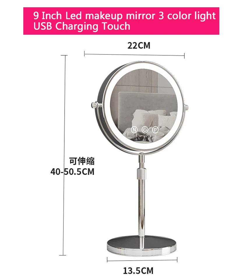 9-Inch 360° Rotating Makeup Mirror with LED Light & 3x Magnification – Double-Sided Cosmetic Mirror | Bentalia Home