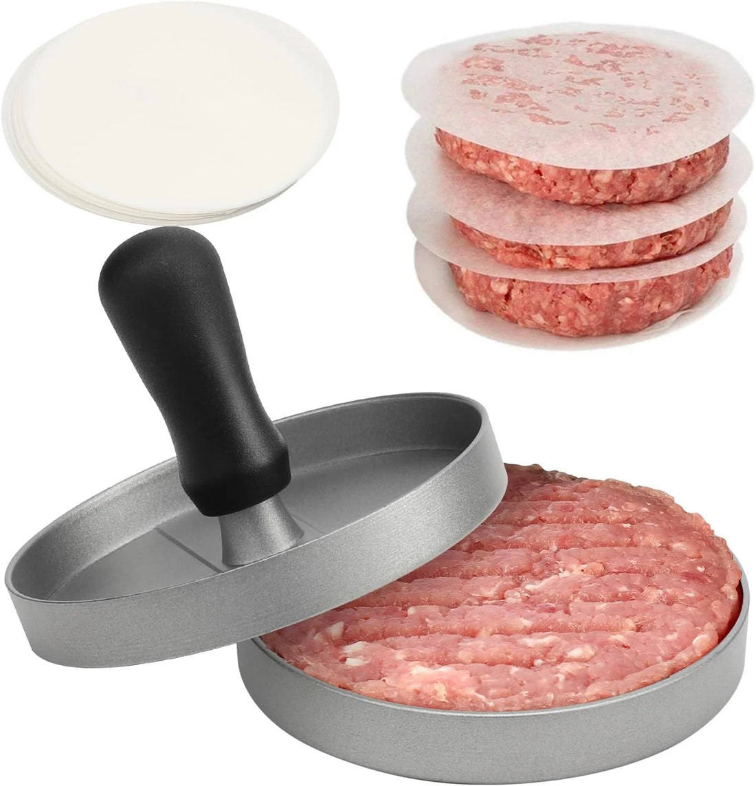 Non-Stick Burger Press with Wax Paper, Aluminum Hamburger Patty Maker for Kitchen & BBQ | Bentalia Home