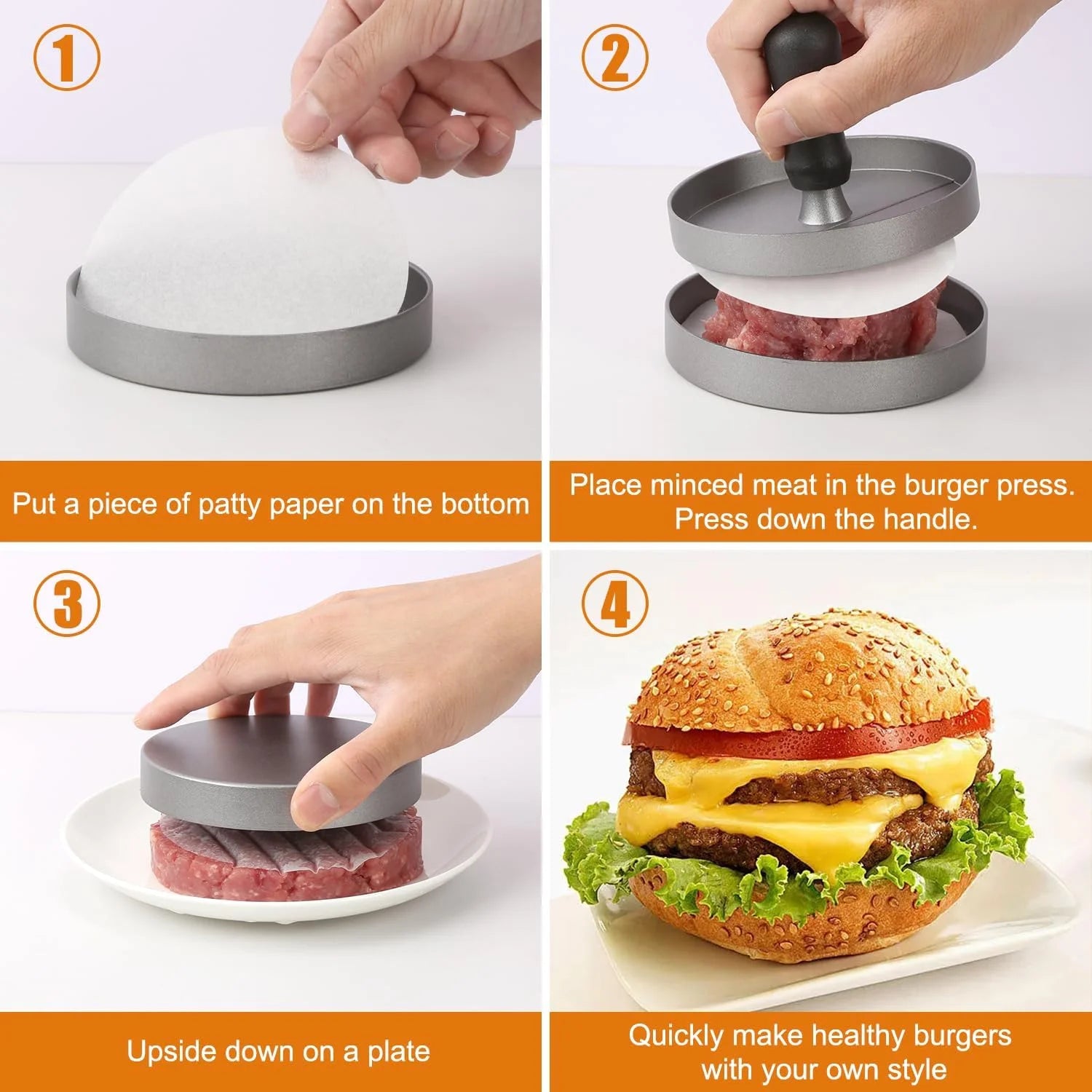 Non-Stick Burger Press with Wax Paper, Aluminum Hamburger Patty Maker for Kitchen & BBQ | Bentalia Home