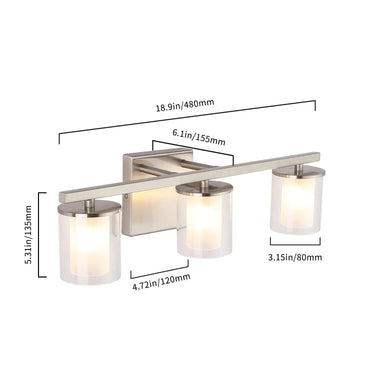 18in 3-Light Nickel Bathroom Vanity Light Fixture over Mirror with Clear Glass Shade G9 Socket, Wall Light for Bathroom Mirror
