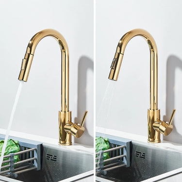 SAFLIHCAR Brass Pull-Out Kitchen Faucet – Flexible Spout, Single Handle, Hot &amp; Cold, Deck Mounted