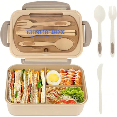 1Pc Bento Box Lunch Box With 4 Compartments,Utensils, Sauce Jar, Microwave Dishwasher Safe