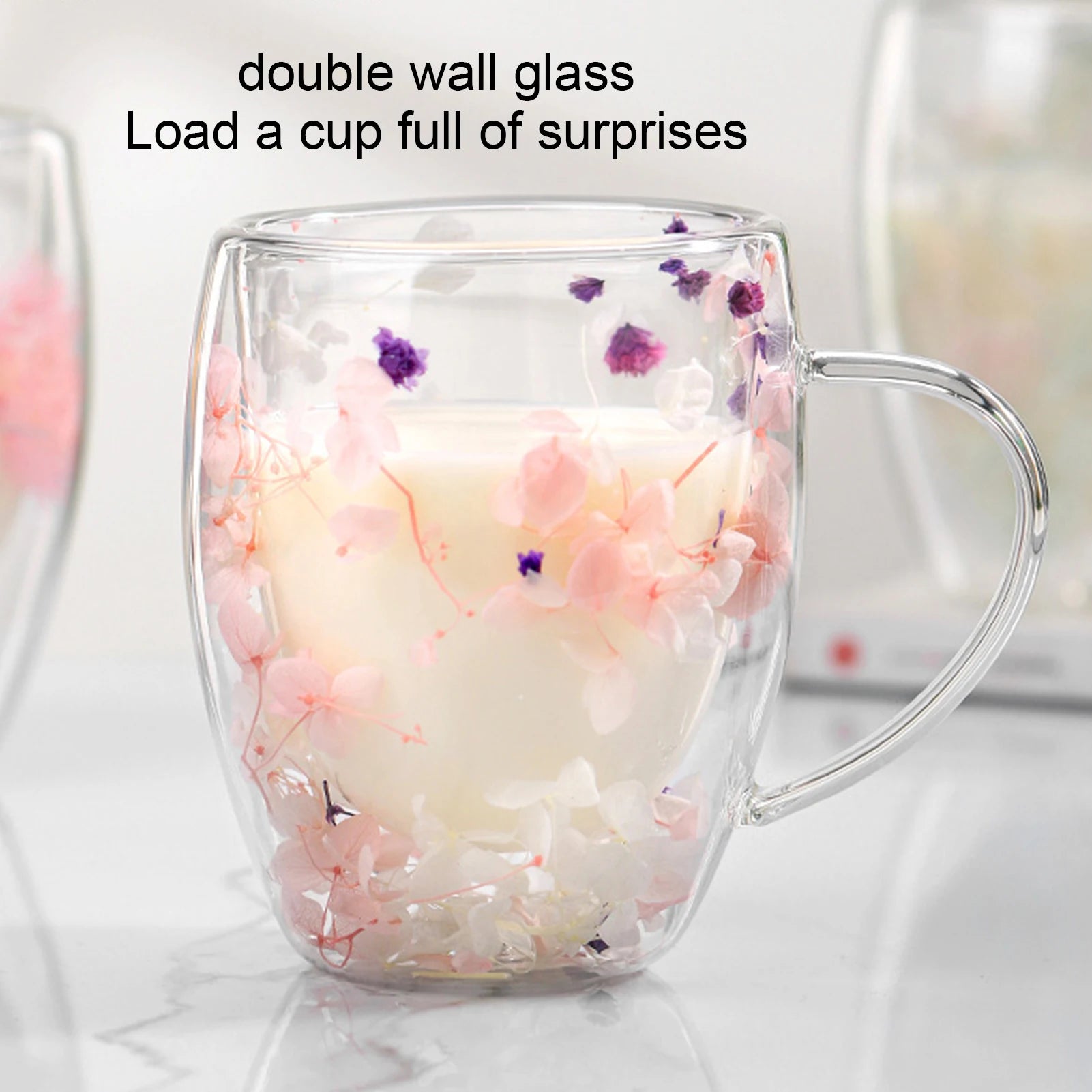 Double-Walled Glass Coffee Mug – 350ml Heat-Resistant Aesthetic Flower Cup | Bentalia Home