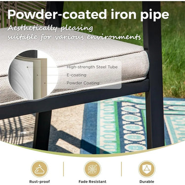 5-Piece Round Outdoor Wicker Dining Set with Cushioned Chairs – Beige Rattan Patio Table Set