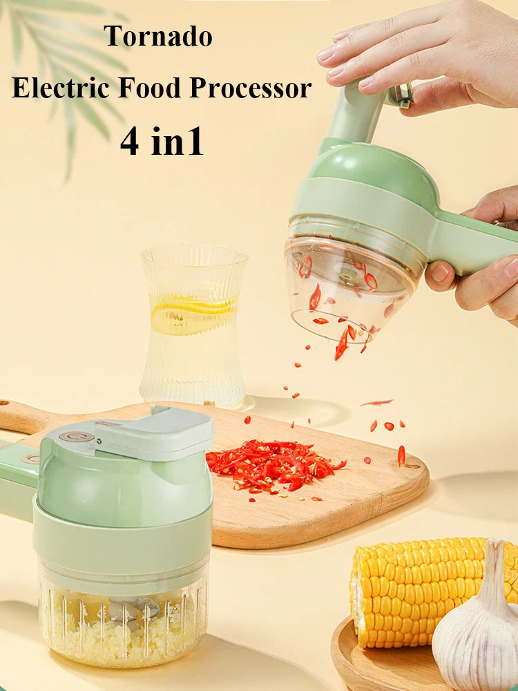 4-in-1 Electric Vegetable Cutter Set – Mini Food Processor, Garlic Masher, Mixer & Slicer | Bentalia Home