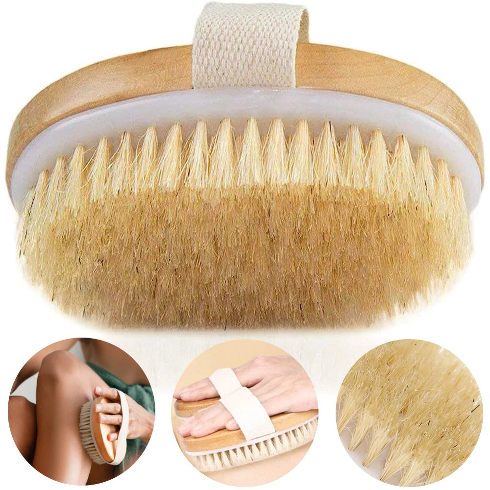 Exfoliating Wooden Body Massage Shower Brush - Natural Bristle Bath Brush for Soft Skin Care, Wet & Dry Use - SPA Essential for Men & Women | Bentalia Home