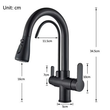 Wanmivezlo Brass Pull-Down Kitchen Faucet – Dual Handle, Hot &amp; Cold, Brushed Chrome, Deck Mounted