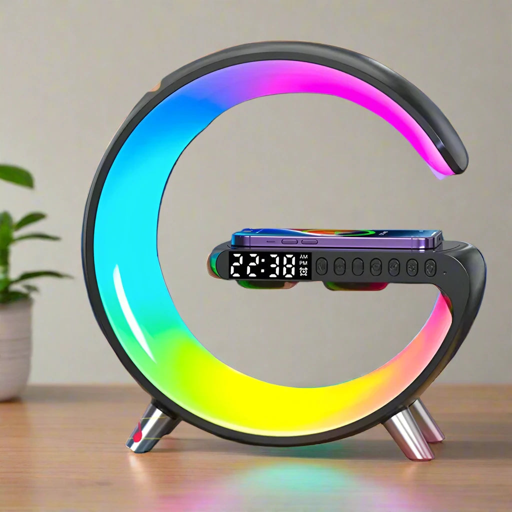 15W Wireless Charger Station with RGB Desk Lamp, Alarm Clock & Speaker | Bentalia Home