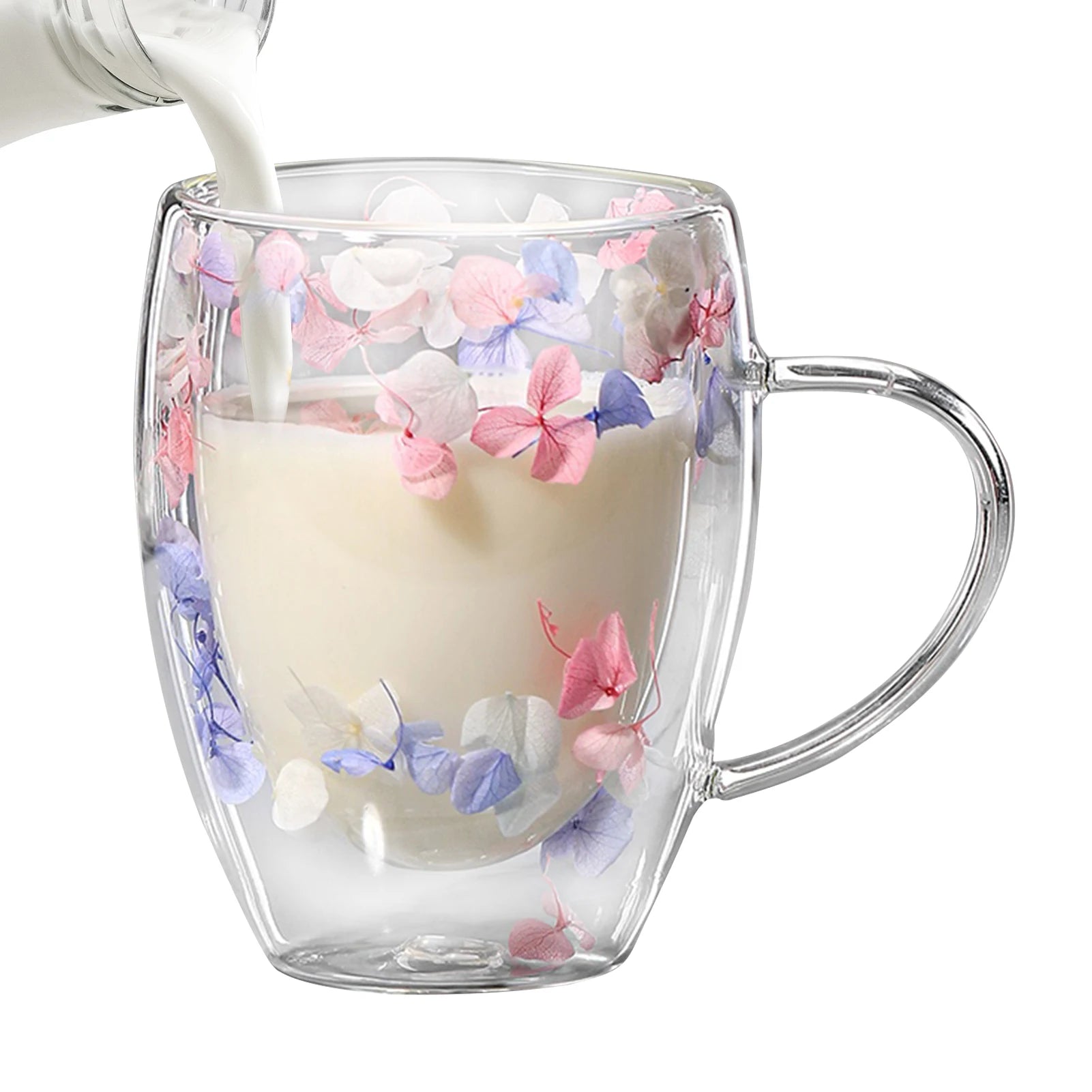 Double-Walled Glass Coffee Mug – 350ml Heat-Resistant Aesthetic Flower Cup | Bentalia Home