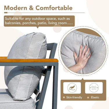 4 Pieces Patio Furniture Sets Outdoor / Wood Sofa Set with Coffee Table / Thicker Sponge Cushion