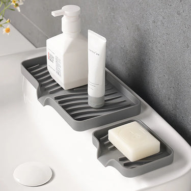 Self Draining Soap Bar Holder Silicone Kitchen Sink Soap Dish Sponge Tray Counter Caddy Organizer for Dish Soap Dispenser