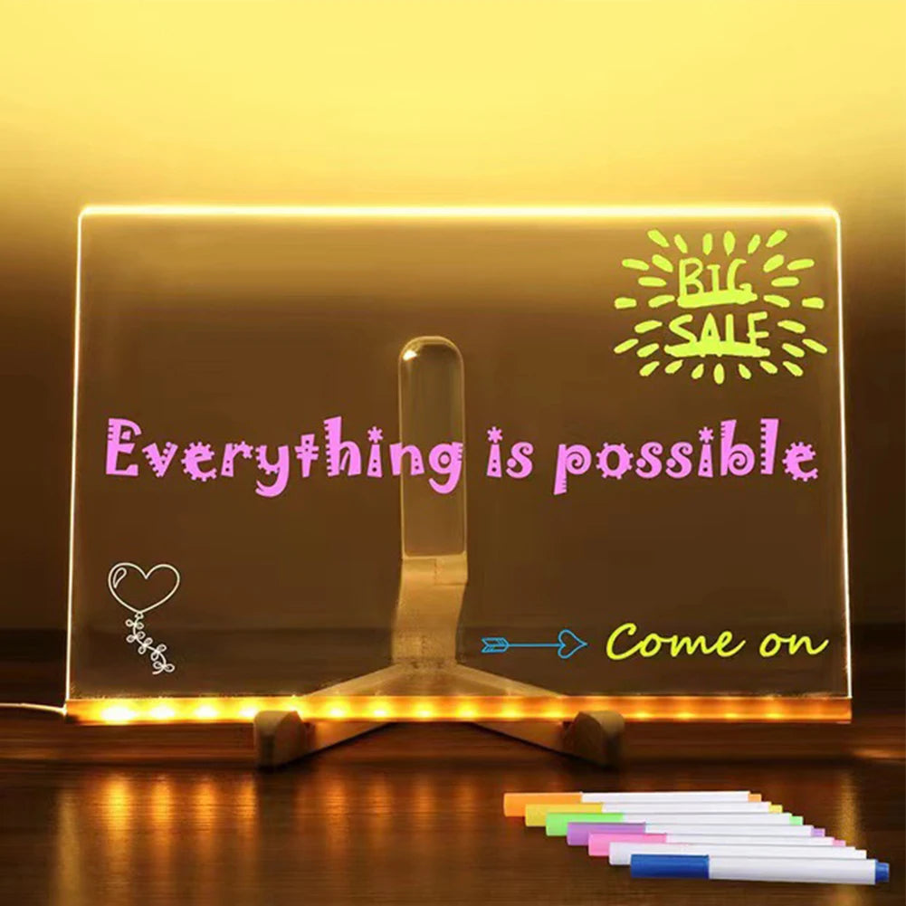 LED Note Board with 7 Colorful Pens, Acrylic Dry Erase Neon Writing Board for Office & Home | Bentalia Home