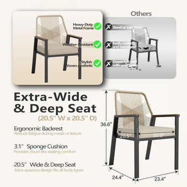 5-Piece Round Outdoor Wicker Dining Set with Cushioned Chairs – Beige Rattan Patio Table Set