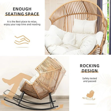 Wicker Egg Chair PE Rattan Chair with Cushion,Oversized Patio Lounge Chair for Outdoor, Indoor, Balcony, Backyard, Garden, Beige
