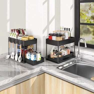 2-Tier Under Sink Organizer with Sliding Baskets & Hooks