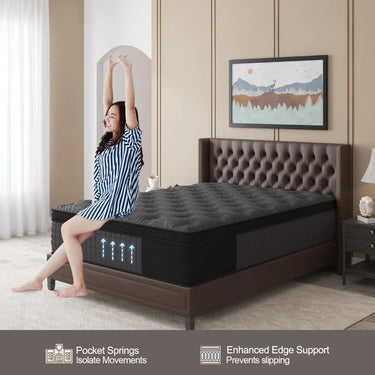 Queen Mattress, 14 Inch Hybrid – Gel Memory Foam & Pocket Innerspring, Euro Top