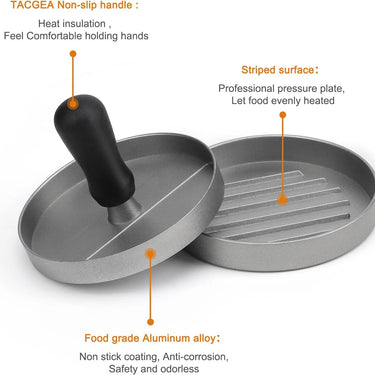 Non-Stick Burger Press with Wax Paper, Aluminum Hamburger Patty Maker for Kitchen & BBQ | Bentalia Home