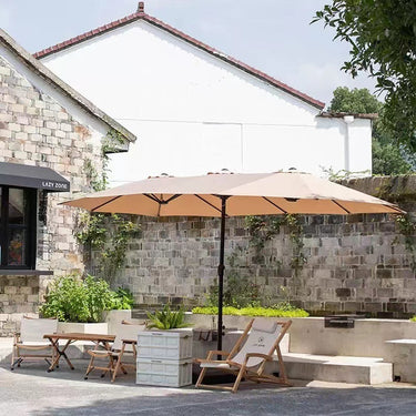 Villa Garden Outdoor Sun Umbrella - Large 455x265x245cm Manual Open, White, Durable Nylon Fabric | Bentalia Home