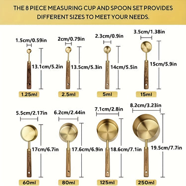 Stainless Steel Measuring Cups and Spoons Set – 4/8pcs with Acacia Wooden Handle for Baking & Cooking