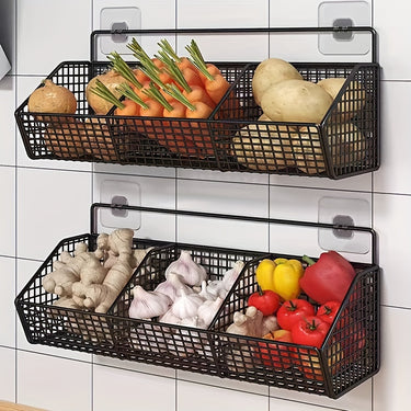 [1pc Multi-Purpose Storage Basket - Wall Mounted Kitchen Storage Basket - Storage Rack for Garlic, Onions & Vegetables - Durable Shelf Bins