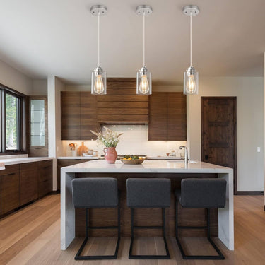 3-Pack Modern Industrial Pendant Lights – Chrome Finish with Seeded Glass Shades