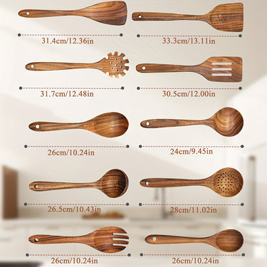 Non-Stick Cookware &amp; Wooden Utensil Set – 10 or 12-Piece, Heat Resistant, Teak Tools