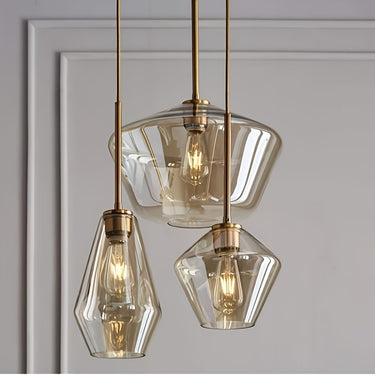 Modern Champagne Gold 3-Light Glass Pendant Fixture – Geometric Chandelier, Semi Flush Mount