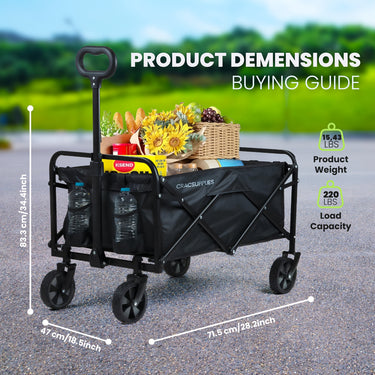 230-680 LBS Foldable Wagon with Extended Tailgate: Collapsible Large Capacity Folding Wagon - Heavy Duty Utility Carts for Shopping, Garden, Sports, Groceries, Apartment, Camping, Outdoor - Black