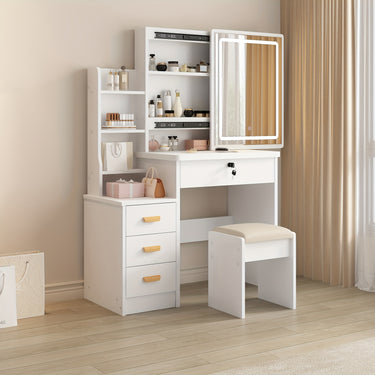 Modern White Wooden Storage Cabinet – Plug-Powered, Independent Design, Assembled