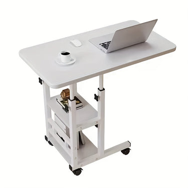 Height-Adjustable Mobile Laptop Table – Rolling Workstation with Dual Shelves, Space-Saving Design