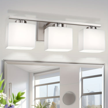 3-Light Vanity Bathroom Lighting Fixture – Matte Black with Milk Glass Shades