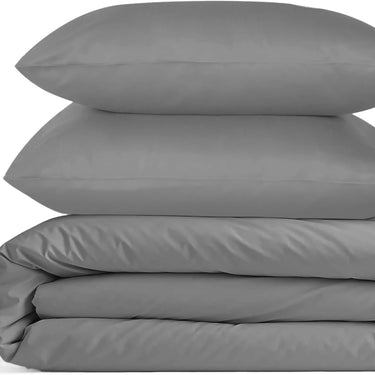 Queen Size Duvet Cover Set (3Pc), 100% Cotton 700 Thread Count, Luxury Sateen Weave Quilt Cover, Soft & Breathable Comforter Cover with Hidden Button Closure and 2 Pillow Cases -Dark Grey