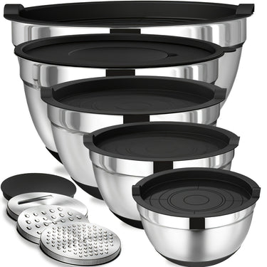 26-Piece Stainless Steel Nesting Bowls Set - Airtight Lids, Non-Slip Silicone Bottom, Easy To Clean, Space-Saving, Perfect For Mixing, Baking, Serving, Storing, And Organizing For Vario