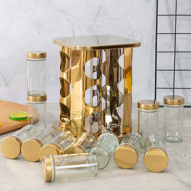 1pc Spice Racks, 360° Rotating Spice Rack, Household Rotating Seasoning Jar, Stainless Iron Spice Shelf, Kitchen Supplies
