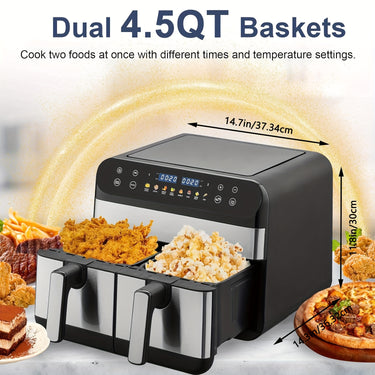 Smart Digital Air Fryer Oven-1800W Digital - 9L (4.5L+4.5L) Smart Tabletop Oven, LED Touch Screen