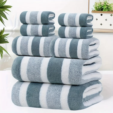 8-Piece Microfiber Bath Towel Set – Super Soft, Super Absorbent, Two-Tone Striped Design